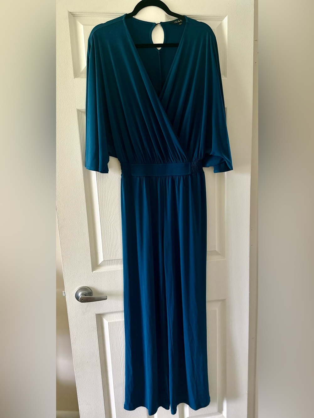 NWOT- IMAN Teal Faux-Wrap Wide-Leg Jumpsuit